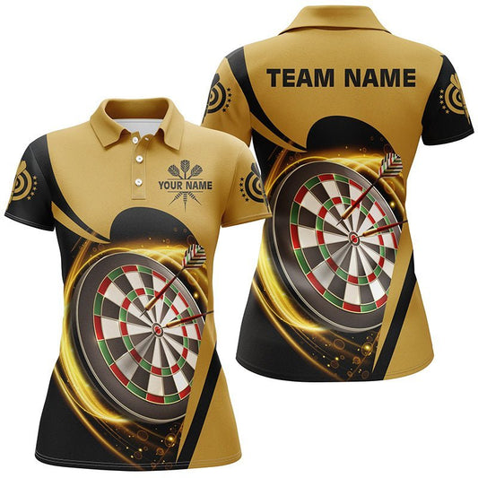 Personalisiertes gelb-schwarzes leichtes Damen Darts Polo Shirt, individuell anpassbares Darts Trikot für Frauen W957 - Climcat