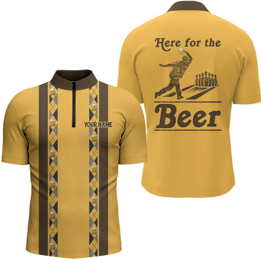 Personalisiertes gelbes Retro-Bowling-Quarter-Zip-Shirt für Herren individuell Hier für das Bier Team Trikots Q6567 - Climcat