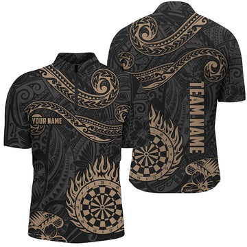 Personalisiertes goldenes Hawaiianisches Tribal Flame Darts 1/4 Zip Shirt, individuell anpassbares Herren Dart Trikot Q299 - Climcat