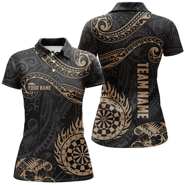 Personalisiertes goldenes Hawaiianisches Tribal Flame Darts Polo Shirt, individuell anpassbare Dart Trikots für Frauen Y732 w - Climcat