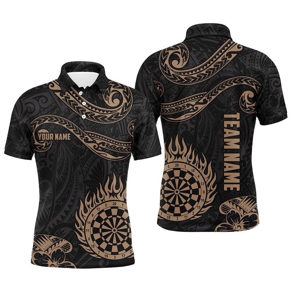 Personalisiertes goldenes Hawaiianisches Tribal Flame Darts Polo Shirt, individuell anpassbare Dart Trikots für Herren Y732 - Climcat