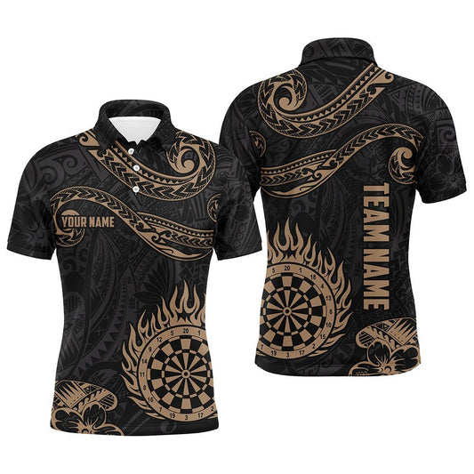 Personalisiertes goldenes Hawaiianisches Tribal Flame Darts Polo Shirt, individuell anpassbare Dart Trikots für Herren Y732 - Climcat