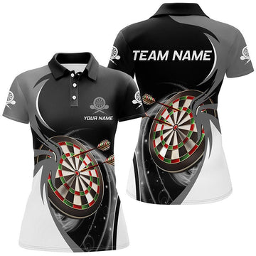 Personalisiertes grau-schwarzes Damen-Darts-Polo-Shirt, individuell anpassbares Darts-Shirt für Frauen, Dart-Trikots X420 - Climcat