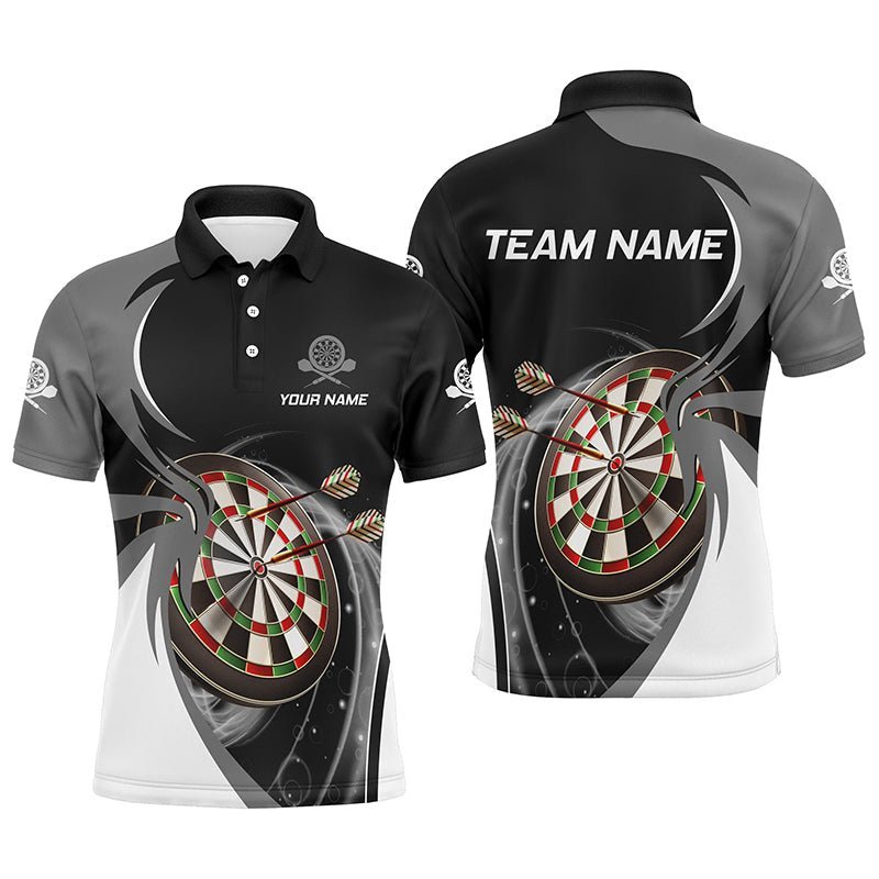 Personalisiertes grau-schwarzes Herren Darts Polo Shirt, individuell anpassbares Darts Shirt für Männer, Dart Trikots e5637 - Climcat