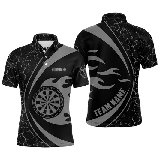 Personalisiertes graues Feuerflammen-Darts-Herren-Polo-Shirt, Darts-Shirt für Männer, Darts-Team-Trikot E862 - Climcat