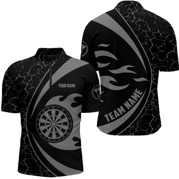 Personalisiertes graues Feuerflammen-Darts-Quarter-Zip-Shirt, Darts-Shirt für Herren, Darts-Team-Trikot R500 - Climcat