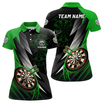 Personalisiertes grün-schwarzes Darts Polo Shirt, individuell anpassbares cooles Darts Shirt für Damen, Team Trikot K775 - Climcat