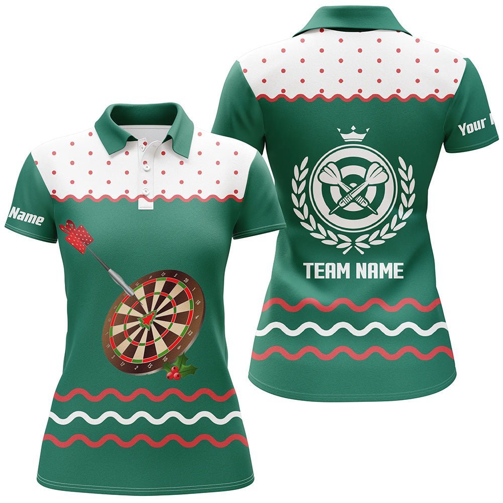 Personalisiertes grünes Dart Weihnachts-Polo-Shirt für Frauen, individuell anpassbares Dart-Trikot X246 - Climcat