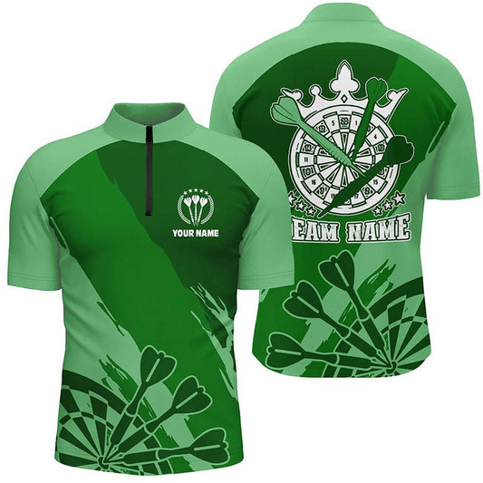 Personalisiertes grünes Darts-Quarter-Zip-Shirt, individuell gestaltetes cooles Darts-Shirt für Herren, Darts-Trikot I151 - Climcat