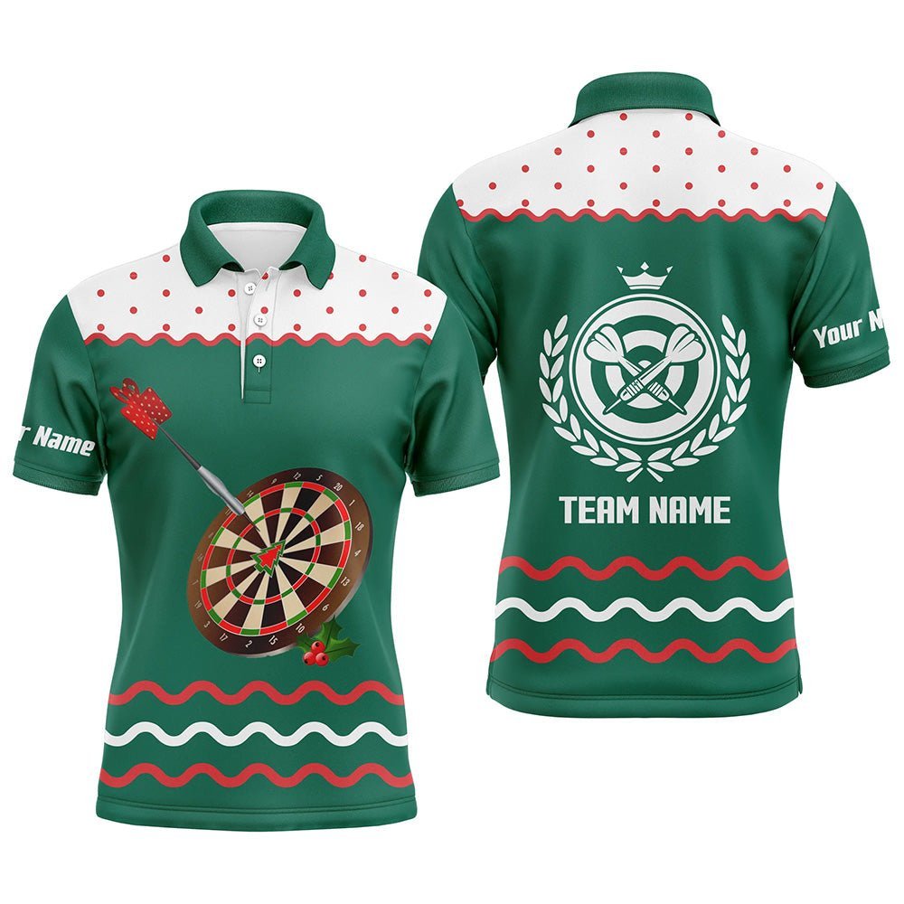 Personalisiertes grünes Weihnachts-Polo-Shirt für Darts, individuell anpassbares Darts-Shirt für Herren, Darts-Trikot P87 - Climcat