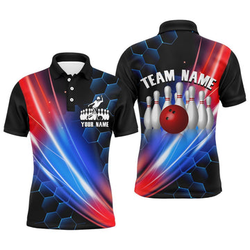 Personalisiertes Herren Bowling Polo Shirt für das Team, individuell anpassbares schwarzes Bowling Trikot BDT09-9T03H - Climcat