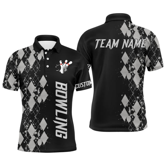 Personalisiertes Herren Bowling Polo Shirt, individueller Name, Argyle-Muster, Bowler Team Trikot B23 - Climcat