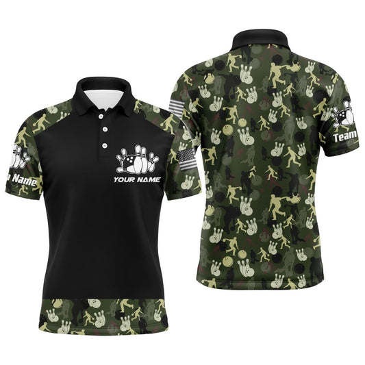 Personalisiertes Herren Bowling Polo Shirt mit Tarnkugeln und Pins, Team Kurzarm Bowling Trikot für Männer B12 - Climcat