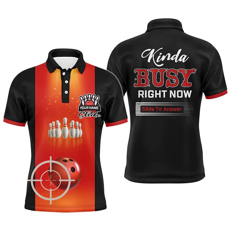 Personalisiertes Herren Bowling Polo Shirt, Strike - Etwas beschäftigt gerade, Kurzarm Bowlers Trikot B38 - Climcat