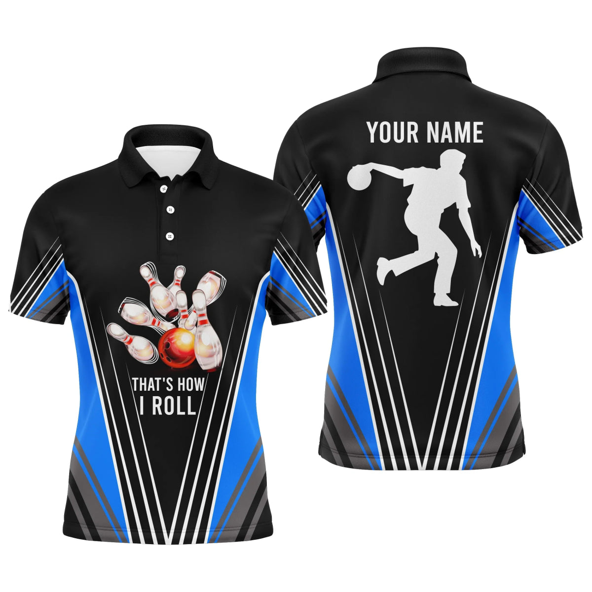 Personalisiertes Herren Bowling Polo Shirt "That's How I Roll" Blau Bowlingbahn Kurzarm Männer Bowler B04 - Climcat