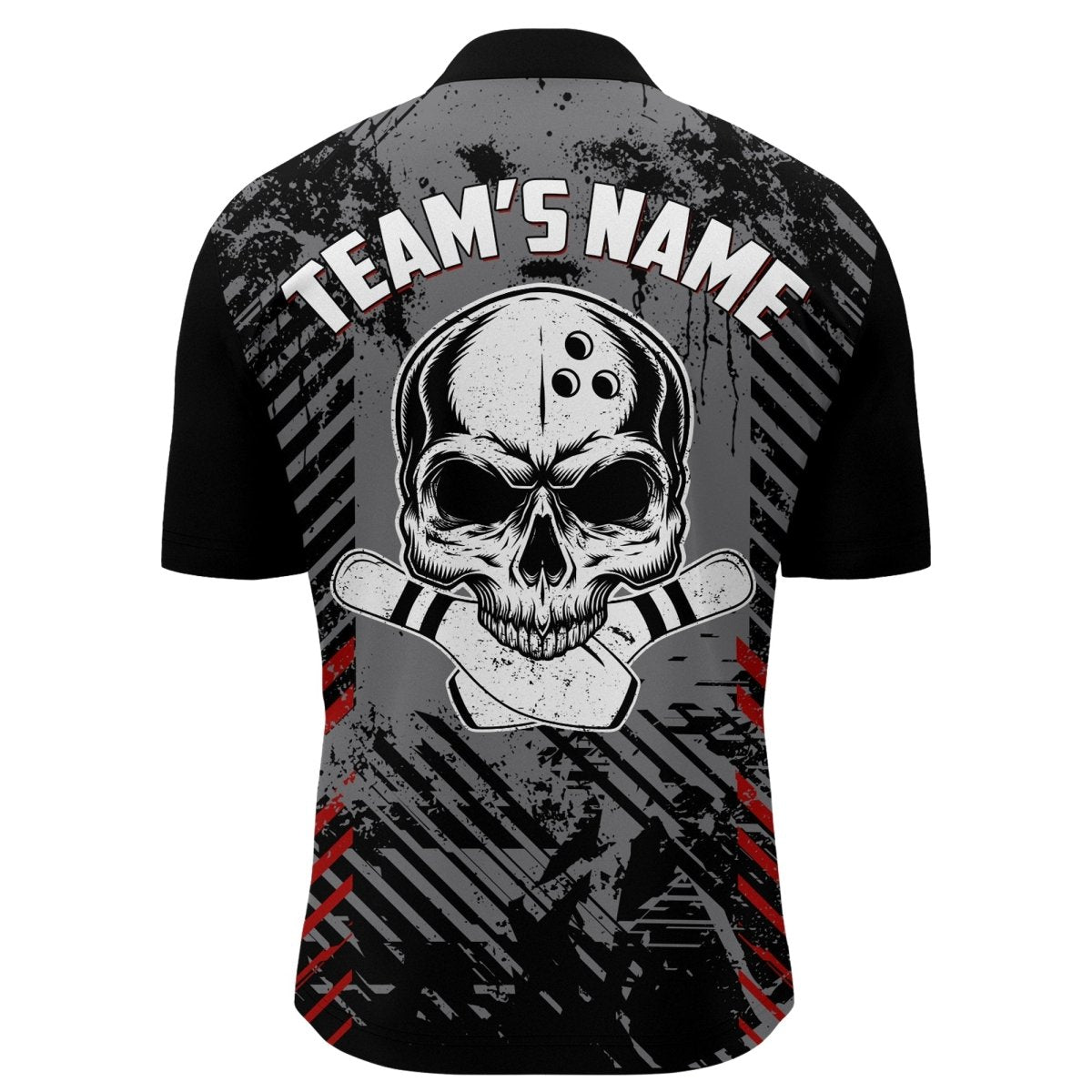 Personalisiertes Herren Bowling-Shirt mit Totenkopf-Motiv, individuell anpassbares Bowling-Team-Namen-Trikot, 1/4 Zip Shirt für die Liga NBZ126 - Climcat