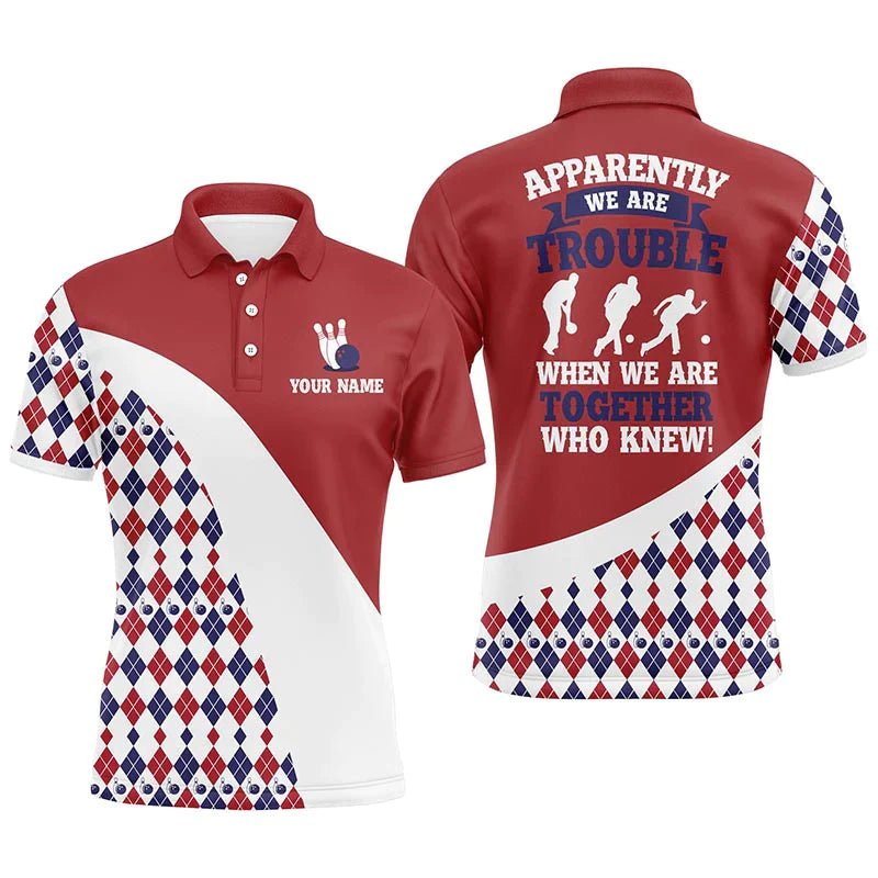 Personalisiertes Herren Bowling Shirt Rot Argyle Bowling Trikot mit Namen Lustiges Liga Bowling Polo Shirt B44 - Climcat