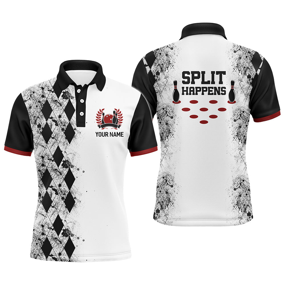 Personalisiertes Herren Bowling-Shirt "Split Happens" für Ligaspieler mit Namen - Herren Polo Shirt - Climcat