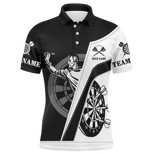 Personalisiertes Herren Dart Polo Shirt mit All-Over-Print in Schwarz-Weiß, individuell anpassbares Dart-Shirt für Männer D683 - Climcat