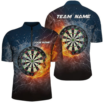 Personalisiertes Herren Darts 1/4 Zip Shirt mit Feuer- und Wasser-Dartboard, Thunder Herren Darts Trikot K684 - Climcat