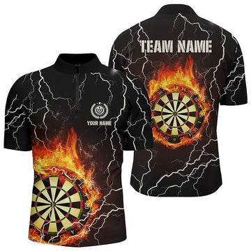 Personalisiertes Herren Darts 1/4 Zip Shirt mit Flammenblitz-Motiv, Blitz und Donner Darts Trikot D380 - Climcat