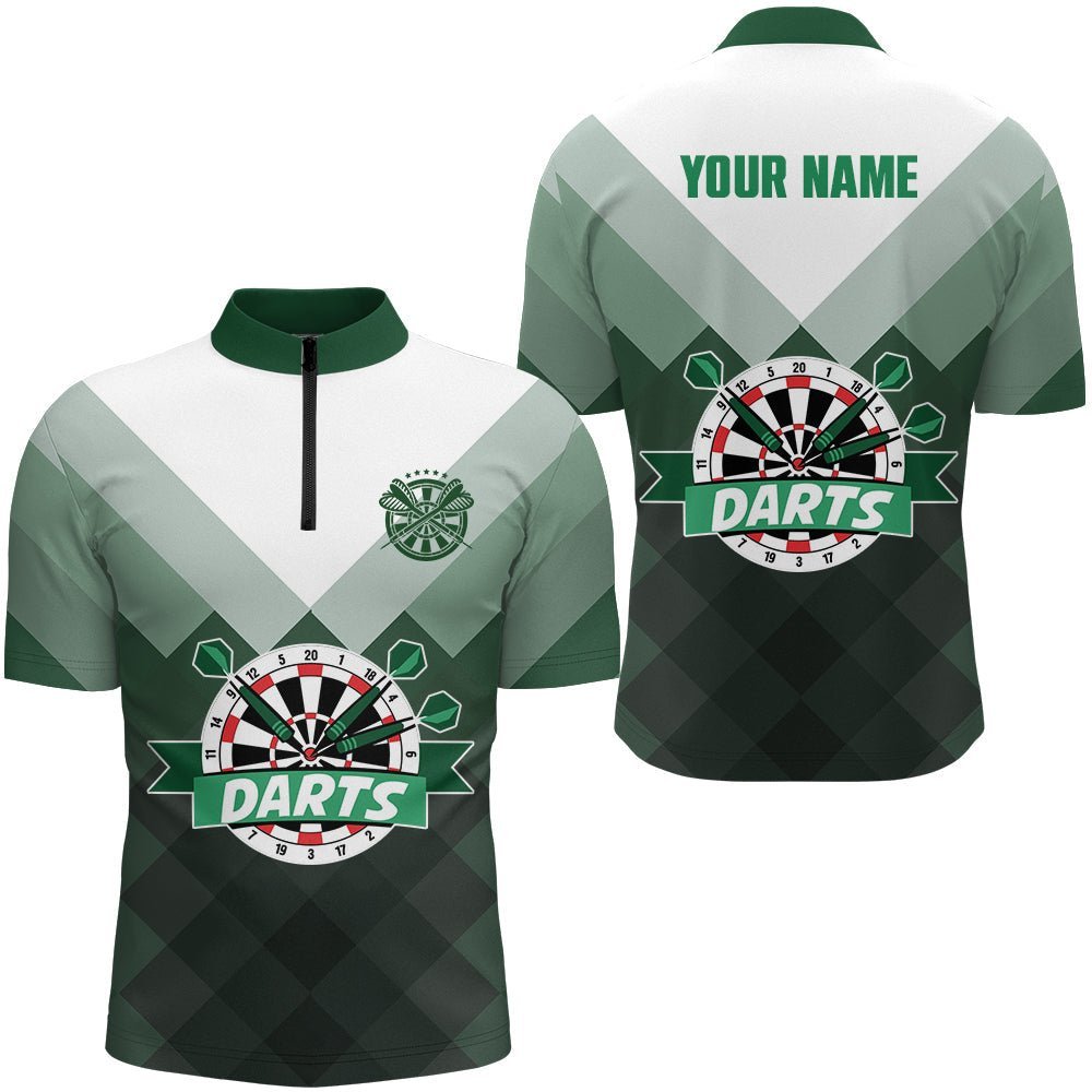 Personalisiertes Herren Darts 1/4 Zip Shirt mit grünem Verlauf und geometrischem Muster, Darts Trikot Z152 - Climcat