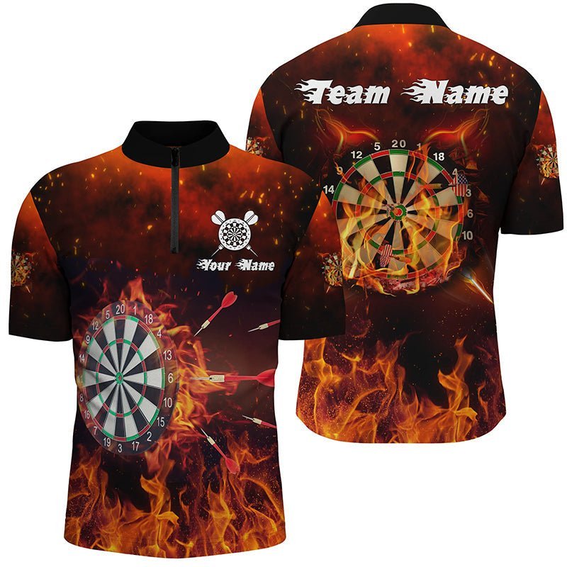 Personalisiertes Herren Darts 1/4 Zip Shirt mit individuellem Feuerflammen-Design, Dart Trikot L909 - Climcat