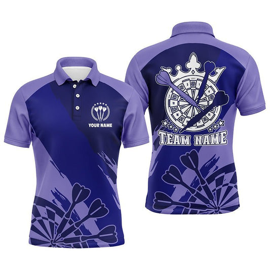 Personalisiertes Herren Darts Polo Shirt in Marineblau und Lila, individuell anpassbares cooles Dart-Shirt für Männer, Darts Trikot X742 - Climcat