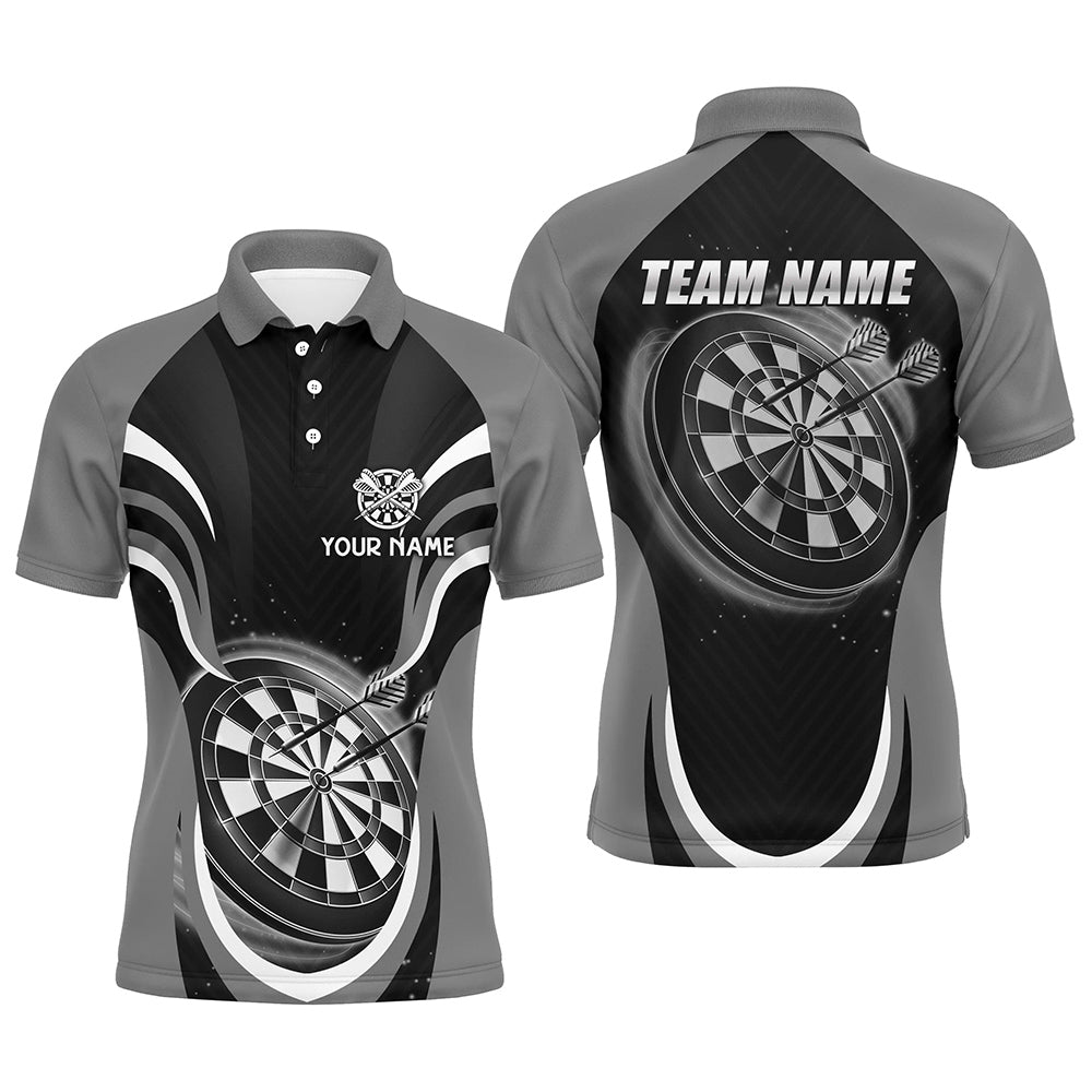 Personalisiertes Herren Darts Polo Shirt in Schwarz und Grau, individuell gestaltetes cooles Dart-Shirt für Männer, Darts Trikot L627 - Climcat