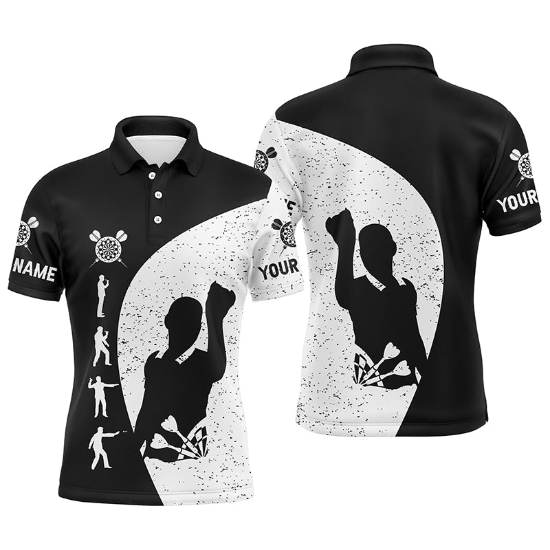 Personalisiertes Herren Darts Polo Shirt in Schwarz-Weißem Grunge-Stil, Darts Trikot für Männer Y744 - Climcat