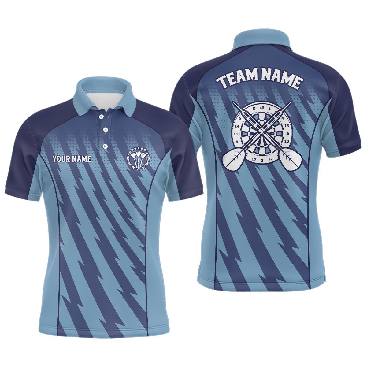 Personalisiertes Herren Darts Polo Shirt mit blauem Verlauf und Blitzmotiv, Darts Shirt für Männer, Darts Trikot W516 - Climcat