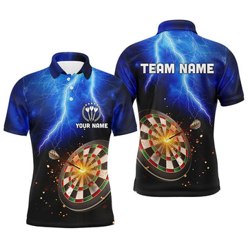 Personalisiertes Herren Darts Polo Shirt mit Donner und Blitz, individuell anpassbare Dart Trikots für Männer U294 - Climcat