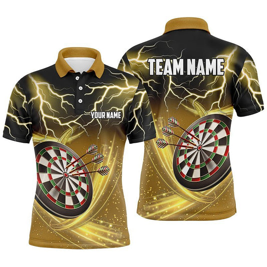 Personalisiertes Herren Darts Polo Shirt mit Donner und Blitz, individuell anpassbares Dart-Trikot für Männer - Gelb P738 - Climcat