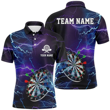 Personalisiertes Herren Darts Polo Shirt mit Donner und Blitz, individuell anpassbares Dart-Trikot für Männer - Lila O541 - Climcat