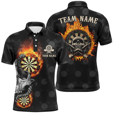 Personalisiertes Herren Darts Polo Shirt mit Flammen Totenkopf, individuell anpassbares verrücktes Darts Trikot für Männer J2483 - Climcat