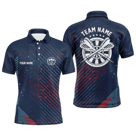 Personalisiertes Herren Darts Polo Shirt mit rotem blauem geometrischem Muster, Navy Darts Trikot für Männer LDT0484 W150 - Climcat