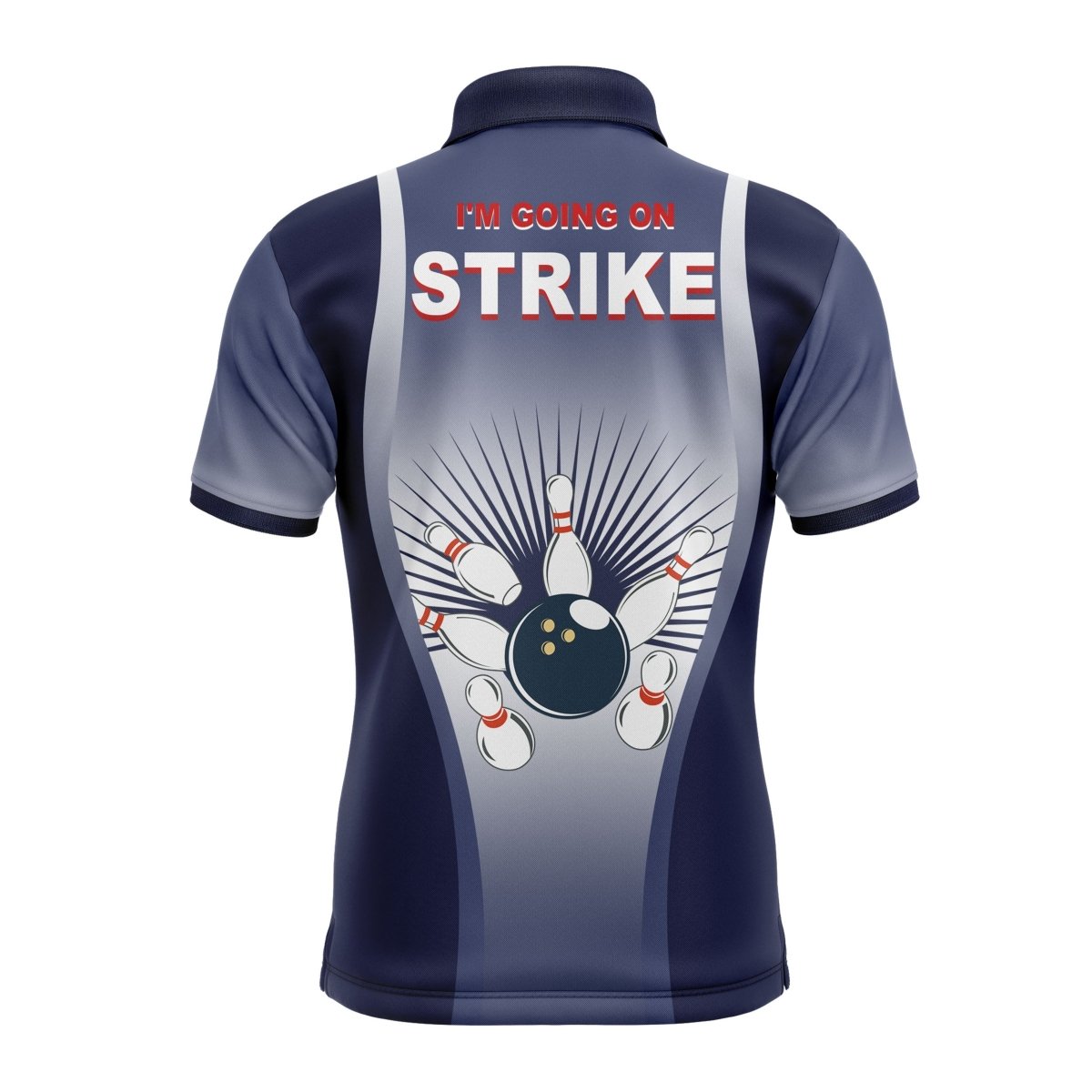 Personalisiertes Herren Polo Bowling Shirt "I'm Going on Strike", blaues Team Trikot für Männer Bowler, kurze Ärmel - Climcat