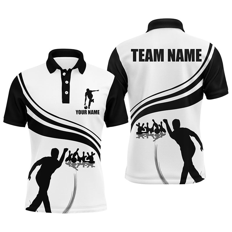 Personalisiertes Herren Polo Bowling Shirt in Schwarz und Gold, individuell anpassbares Team Kurzarm Trikot für Männer Bowler - Climcat