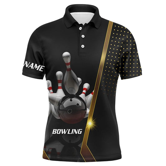 Personalisiertes Herren Polo Bowling Shirt Schwarz und Gold - Individuelles Bowling-Trikot für Herren - Team Bowling Shirt Q5947 - Climcat