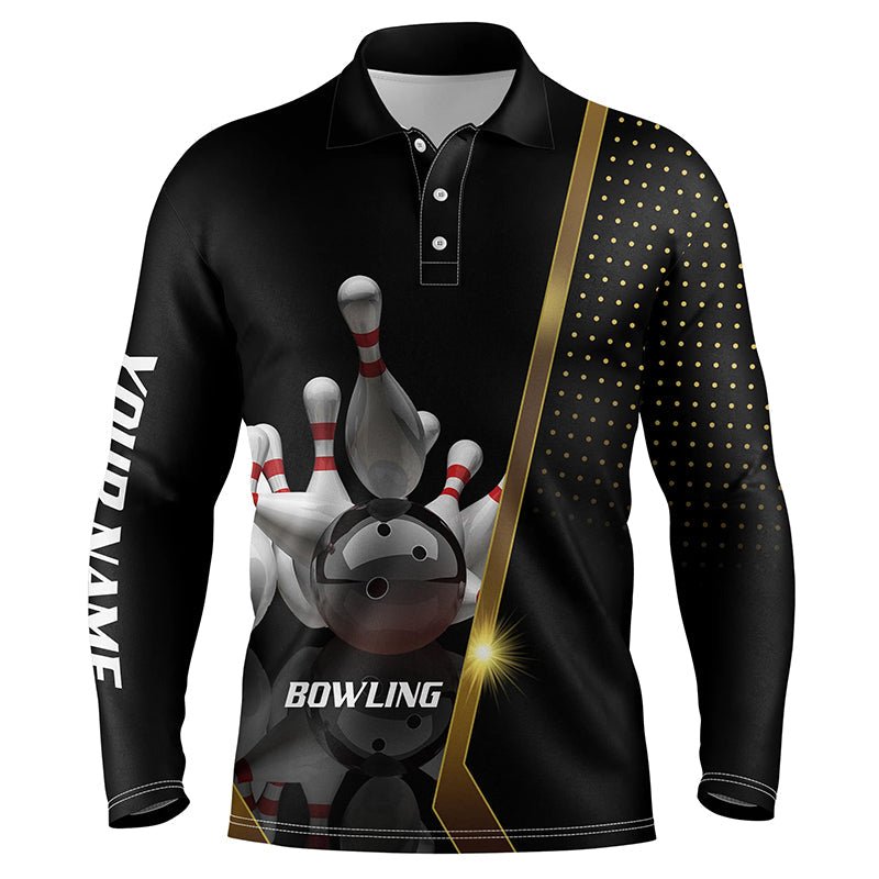 Personalisiertes Herren Polo Bowling Shirt Schwarz und Gold - Individuelles Bowling-Trikot für Herren - Team Bowling Shirt Q5947 - Climcat