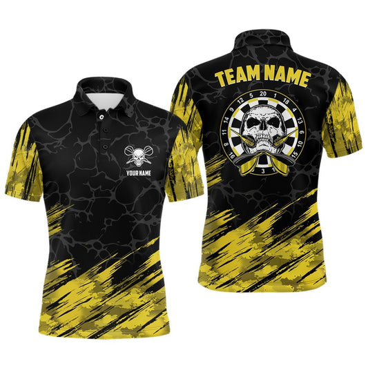 Personalisiertes Herren Polo-Shirt mit All-Over-Print Schädel Darts, gelb-schwarz, Herren Dart Trikots I77 - Climcat
