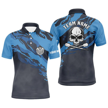 Personalisiertes Herren Polo-Shirt mit blauem Totenkopf-Motiv für Darts, individuell anpassbares Dart-Shirt für Männer, Dart Trikots U315 - Climcat