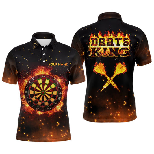 Personalisiertes Herren Polo Shirt mit Flammen Darts König Motiv, individuell anpassbares Feuer Darts Trikot für Männer N329 - Climcat