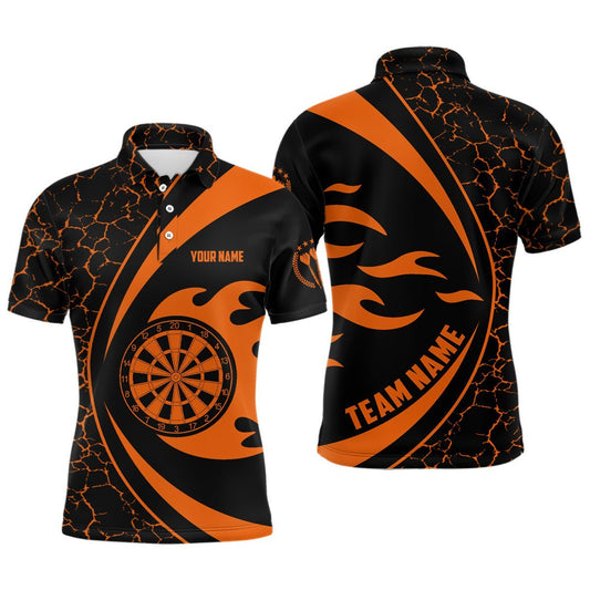 Personalisiertes Herren Polo-Shirt mit orangenem Feuerflammen-Dartmotiv, Dartshirt für Männer, Darttrikot L775 - Climcat