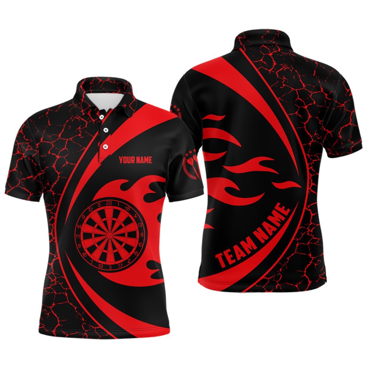 Personalisiertes Herren Polo-Shirt mit rotem Feuerflammen-Dartmotiv, Dart-Shirt für Männer, Dart-Team-Trikot H259 - Climcat