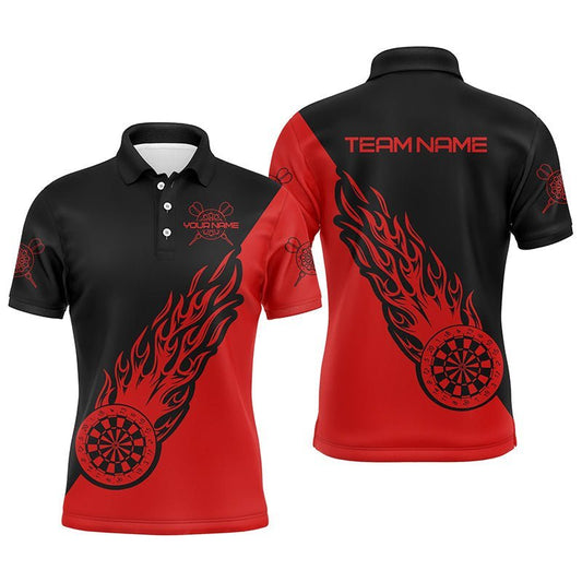 Personalisiertes Herren Polo Shirt mit rotem schwarzen Flammenmotiv, individuell anpassbares Dart-Shirt für Männer, Dart-Trikot K541 - Climcat