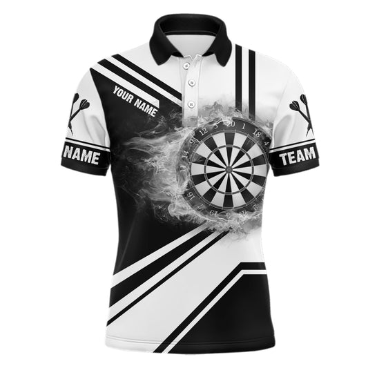 Personalisiertes Herren Polo-Shirt mit schwarz-weißem Feuerflammen-Dartboard, individuell anpassbares Dart-Trikot für Männer H248 - Climcat