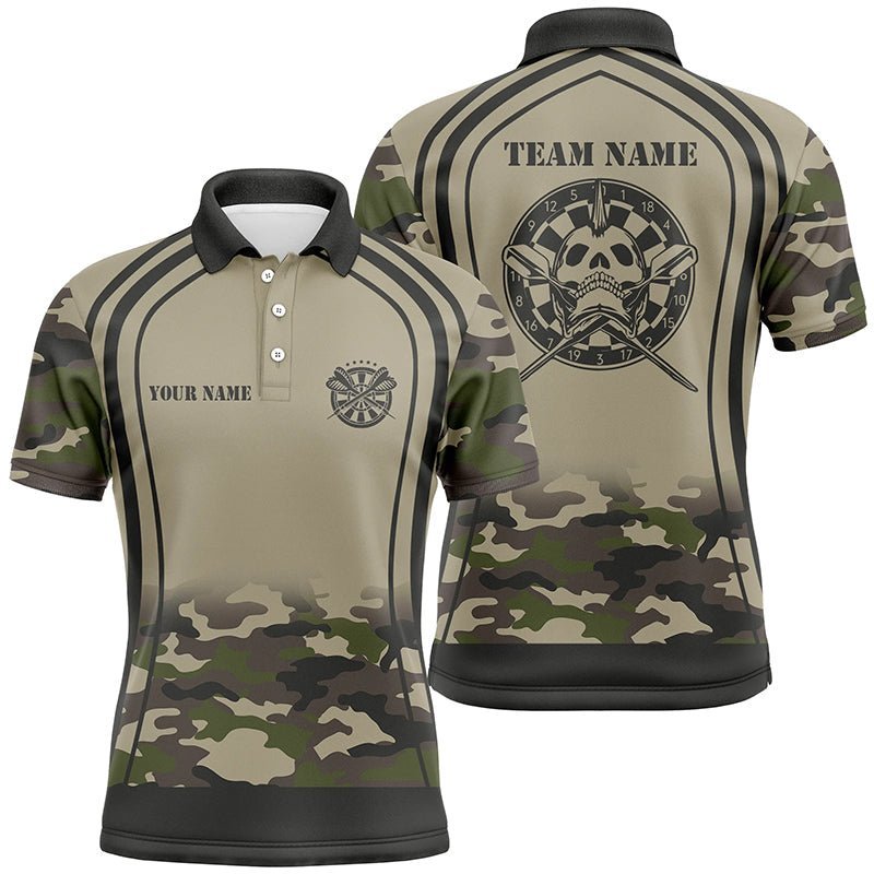 Personalisiertes Herren Polo-Shirt mit Totenkopf- und Sensenmann-Motiv, individuell anpassbares Tarnmuster Darts-Shirt für Männer U238 - Climcat