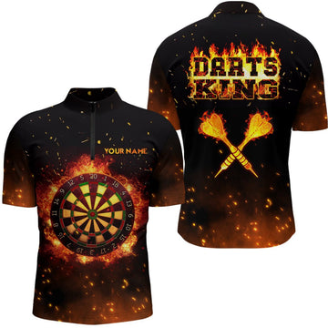 Personalisiertes Herren-Quarter-Zip-Shirt mit Flammen-Darts-König-Motiv, individuell anpassbares Dart-Trikot mit eigenem Namen C238 - Climcat