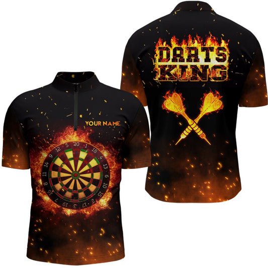 Personalisiertes Herren-Quarter-Zip-Shirt mit Flammen-Darts-König-Motiv, individuell anpassbares Dart-Trikot mit eigenem Namen C238 - Climcat